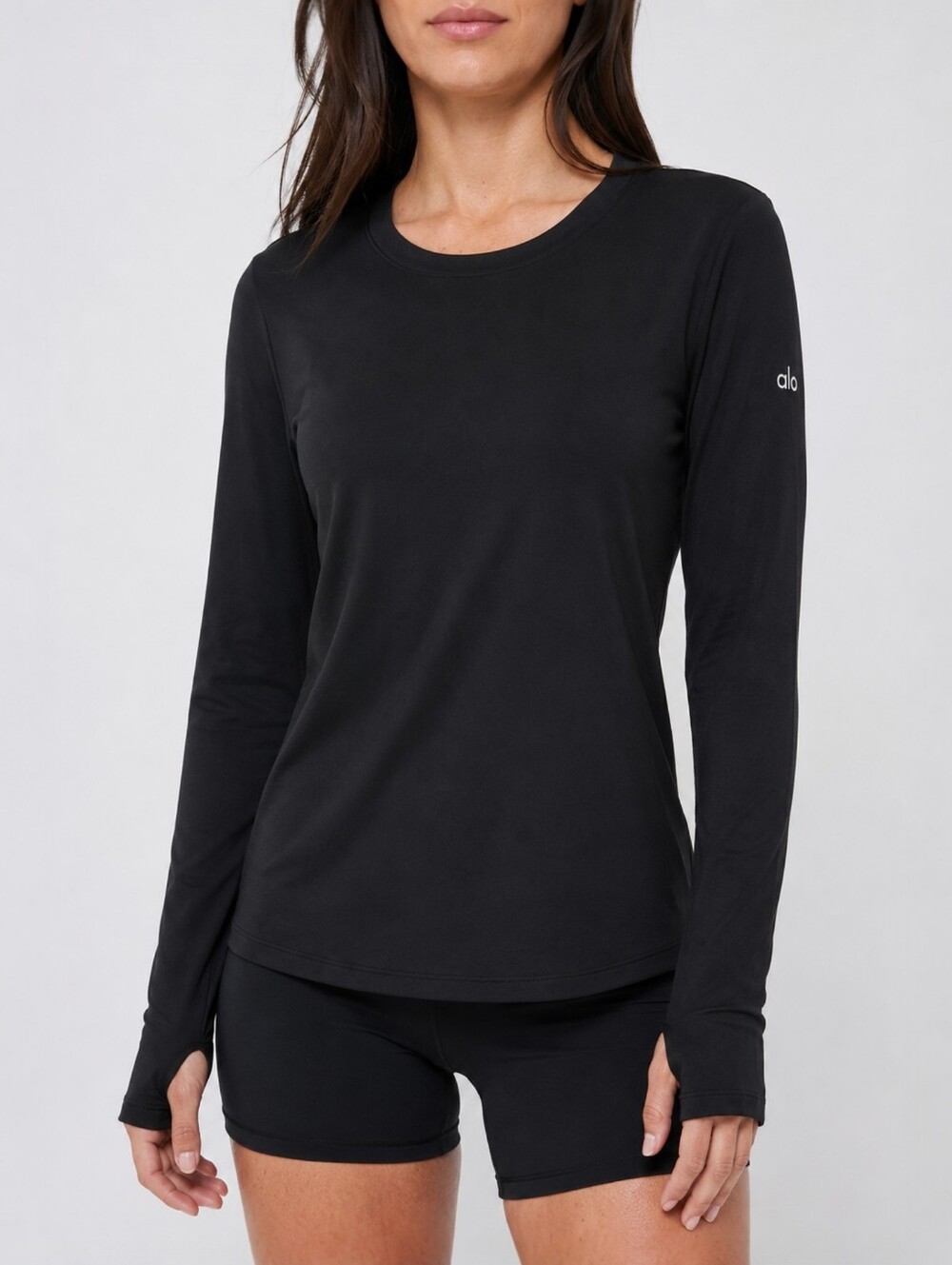 Alo Yoga Alosoft Finesse Long Sleeve Top Black Thumbhole Athletic M